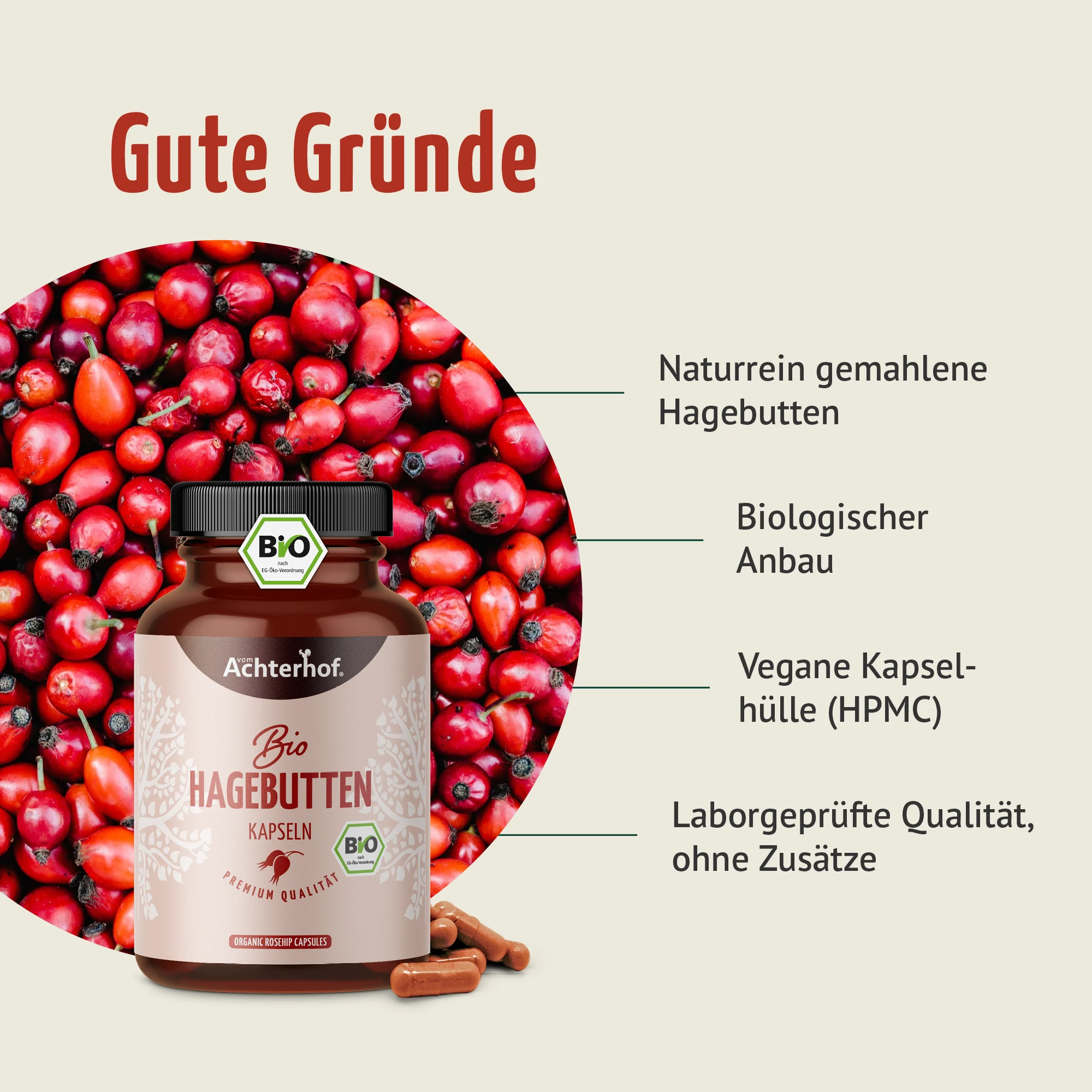 vom Achterhof BIO Hagebutten Kapseln 180 Kapseln - Image 2