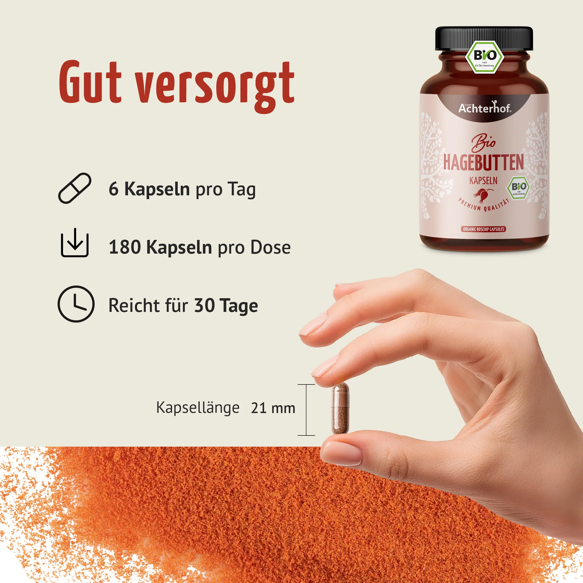 vom Achterhof BIO Hagebutten Kapseln 180 Kapseln - Image 3