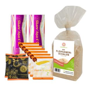 LebensForm PREMIUM | Fastenstarter: Pflaume 6 Stk., Pomelozzini 2 STk. Aqua d'Oro Drink 2 Stk. + Bio Flohsamenschalen