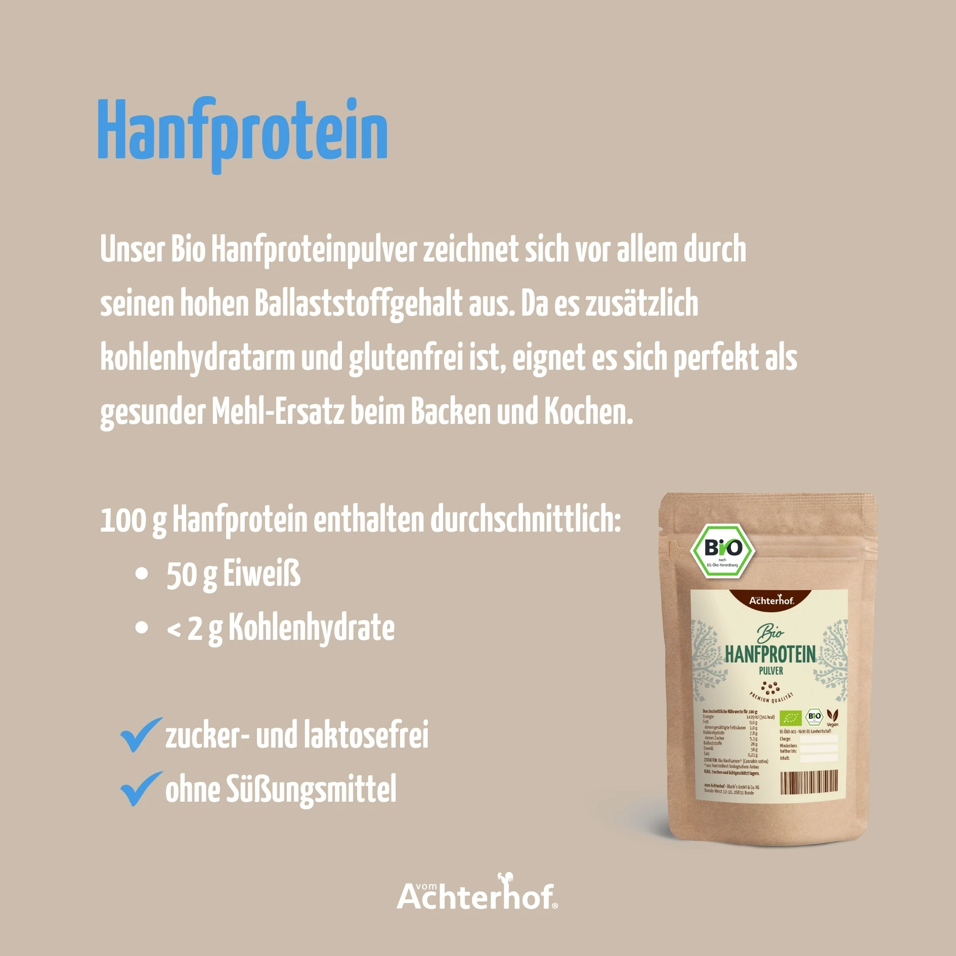 vom Achterhof BIO Hanfprotein 250g - Image 4