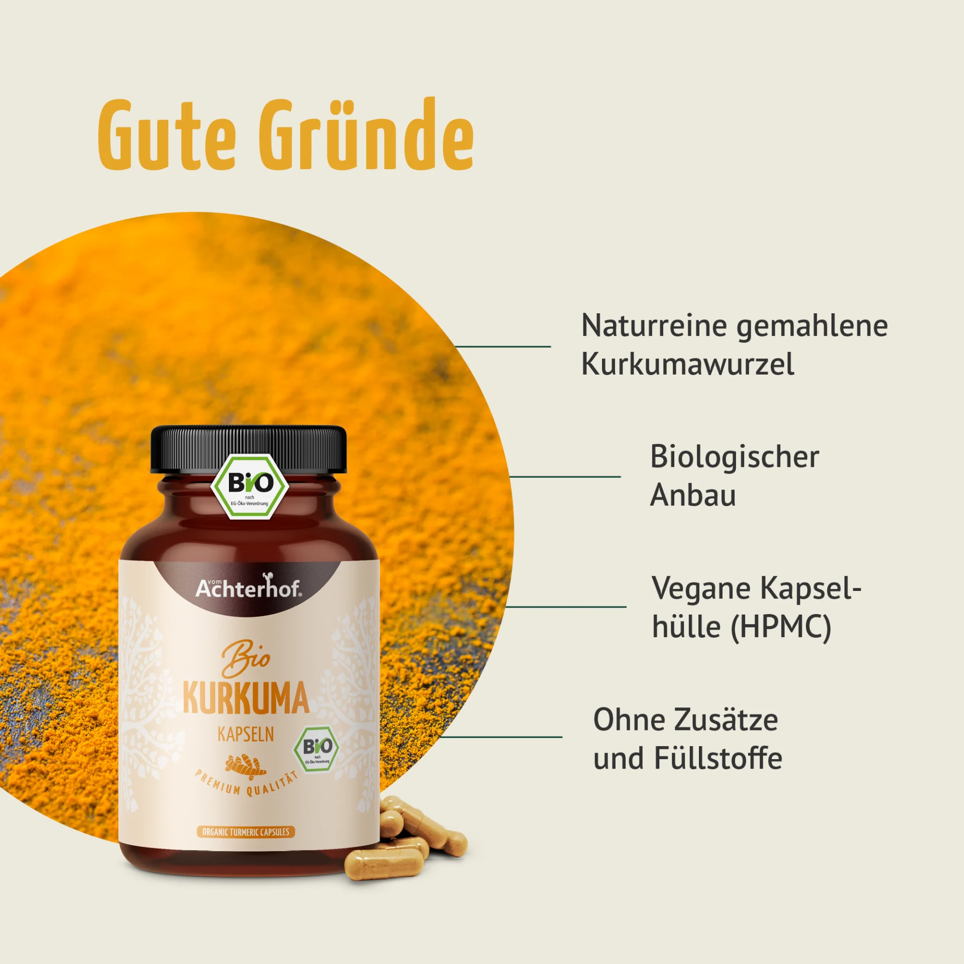 vom Achterhof BIO Kurkuma Kapseln 180 Kapseln - Image 2