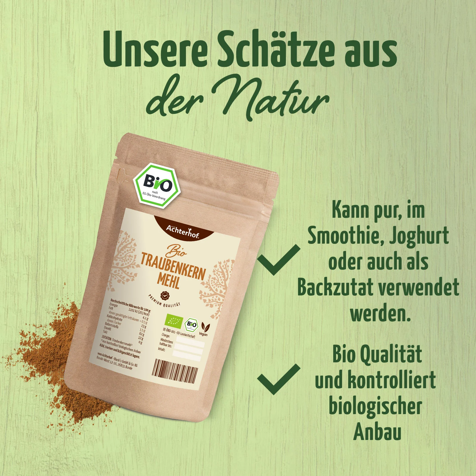 vom Achterhof BIO Traubenkernmehl 250g - Image 2