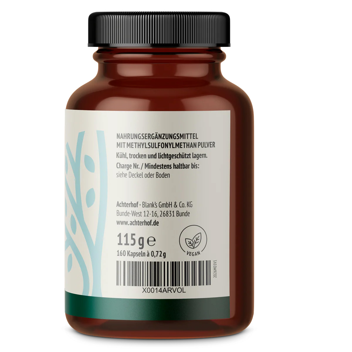 vom Achterhof MSM (Methylsulfonylmethan) Kapseln 160 Kapseln - Image 3