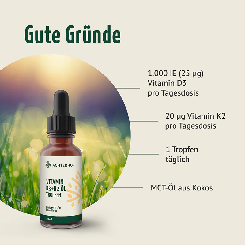 vom Achterhof Vitamin D3 + K2 Tropfen 50g - Image 2