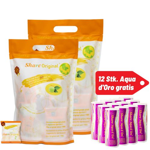 LIMITIERT ShareOriginal® fermentierte Pflaume 1000g + 12x ShareAqua d‘Oro® Drink gratis